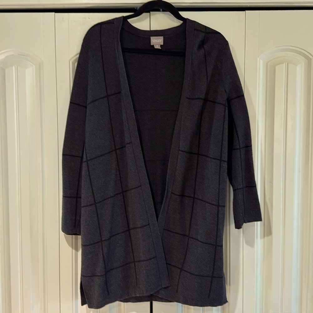 Grey and black cardigan from Chicos. Like new.